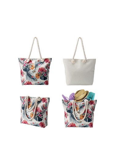 Lichen Büyük Plaj Tote Çanta Fermuarlı Kanvas Bez Çanta Halat Çok Renkli