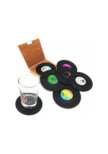 Ruicoo "6 Adet Retro Vinil Plak Bardak Altlığı - Kaymaz, Yıkanabilir" Diğer