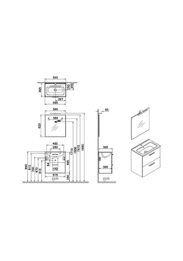 Vitra Mia 75102 Antrasit Banyo Dolabı Set 60 Cm Çok Renkli