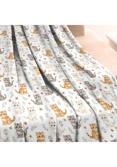 Cat Desenli 40x50 İnç Flanel Polar Battaniye, Yumuşak, Kalın, Tüm Mevsimler-a25 Cat Floral Kitten