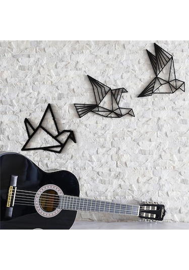 Cajuart Dekoratif Origami Tarzı Modern Üçlü Ahşap Kuş Duvar Süsü