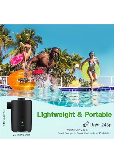 Motion003 1pc 3600mah Şarj Edilebilir Taşınabilir Hava Pompası Siyah 4 Nozul Usb Şarj Otom