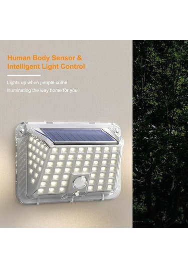 Tongxida Led Güneş Enerjili Duvar Lambası, Dış Mekan İçin, Hareket Algılama, Su Geçirmez, 6000-7000k Beyaz Işık, 90 Led, 1200m