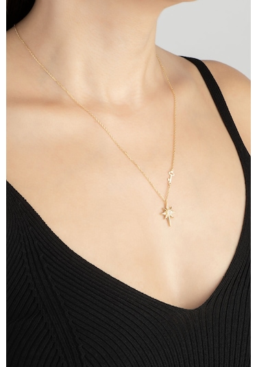 So Chic vega Başarı Yıldızı 18 Ayar Sarı Altın Kaplama 48 CM Gümüş Kolye