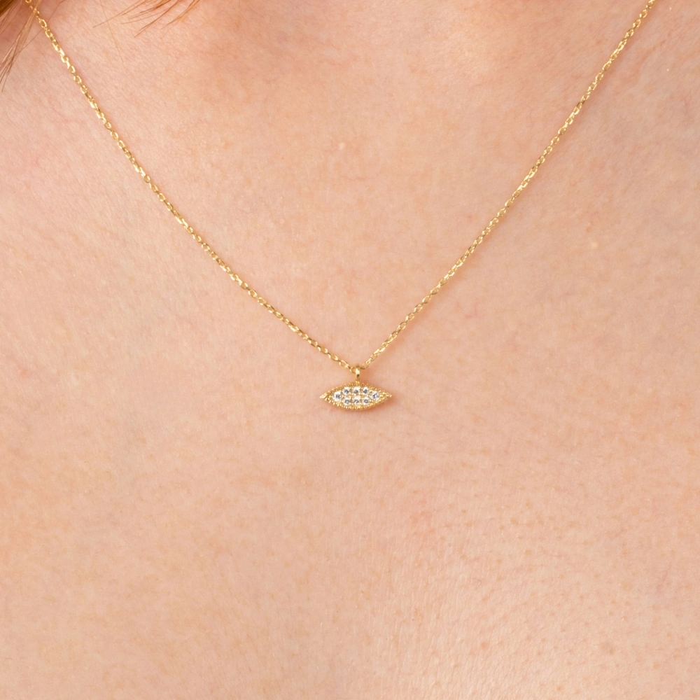 Gümüş Kolye - Mekik Taşlı Tasarım 925 Ayar Gümüş Kolye Sarı