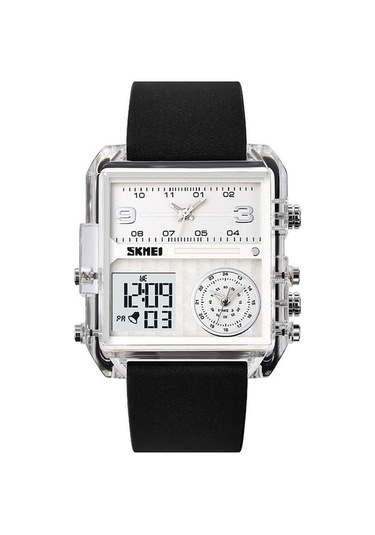 Novahub Skmeı 2021 Kare Büyük Kadran Üçlü Hareket Erkek Spor Saati Şeffaf Beyaz Çok Renkli, Beyaz Yüzeyli Çok Renkli