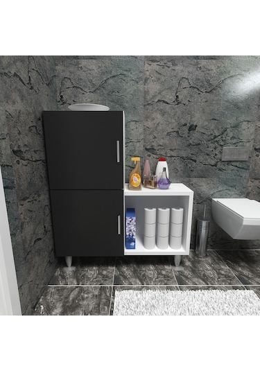 Moonlife 2 Kapaklı L Çok Amaçlı Banyo Dolabı Siyah
