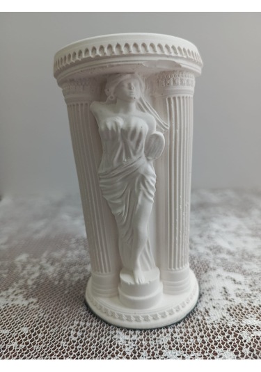 Antik Sütun Heykel Şamdan, Obje, El Yapımı, Ev Dekoru, Masa Dekoru Beyaz