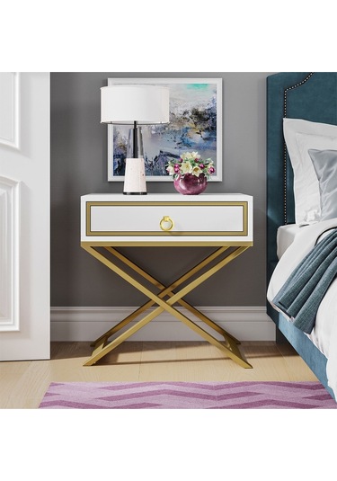 Jasmin Gold Metal Beyaz Komodin