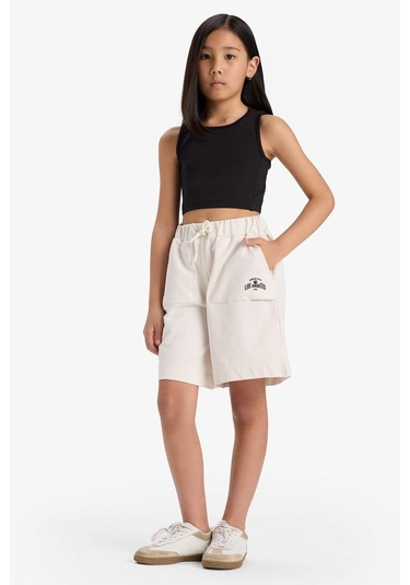 Defacto Kız Çocuk Beli Lastikli Basic Düz Şort B0847a825hser85 Ekru