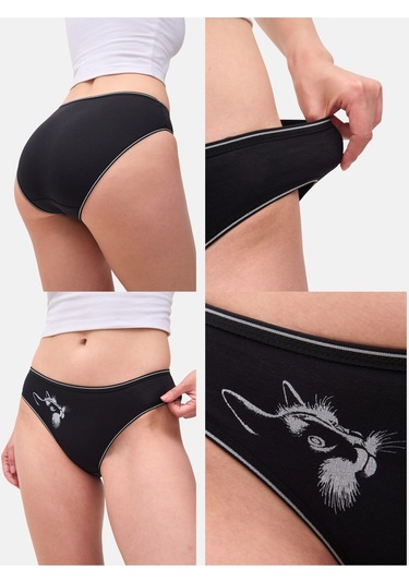 Alya Underwear Kadın Pamuklu Hipster - Slip Külot 5 Farklı Renk 1 Pakette Siyah P13