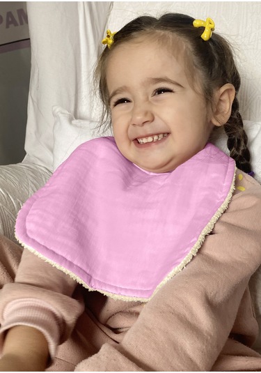 Pamuklu Sıvı Geçirmez Mama Önlüğü Bürümcük-havlu Çift Yönlü P-bej Pembe - Bej