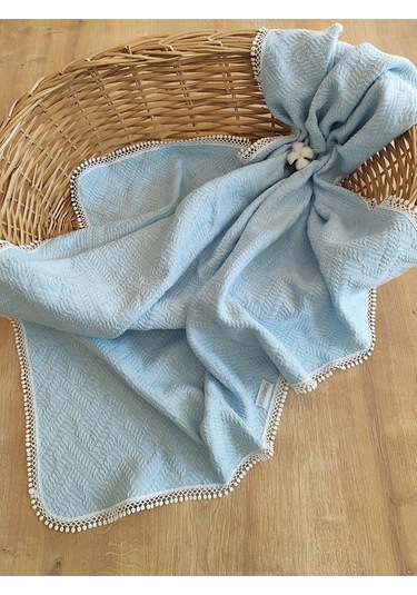 Bebek Battaniyesi Bebek Örtüsü Puset Örtüsü Çok Amaçlı Bebek Pikesi Mevsimlik Hediyelik 80x90 Cm Mavi