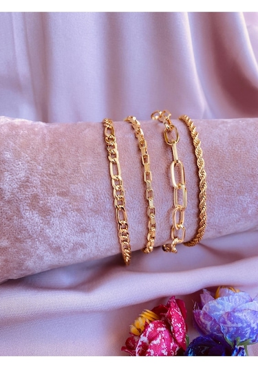 Altın Kaplama Gold Renk 4'lü Kombin Bileklik Seti