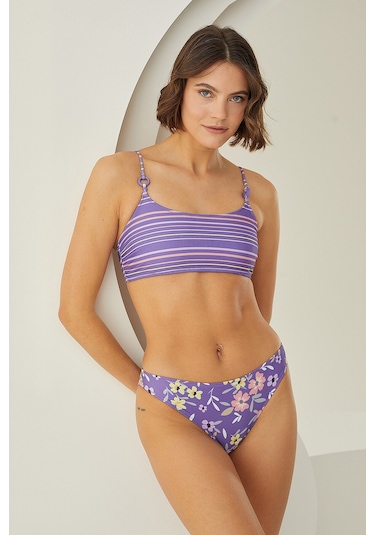 Loya Kadın Renkli Çizgi Desenli Tek Üst Bikini Çok Renkli