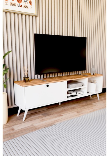 Lena Tv Sehpası, Tv Standı, Televizyon Ünitesi Beyaz - Atlantik Çam