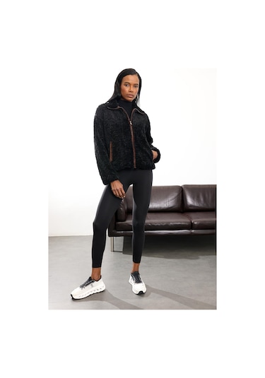 Siyah Kadife Detaylı Peluş Mont Siyah