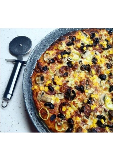 Granit Kaplamalı Delikli Pizza Tava 32 Cm Gri
