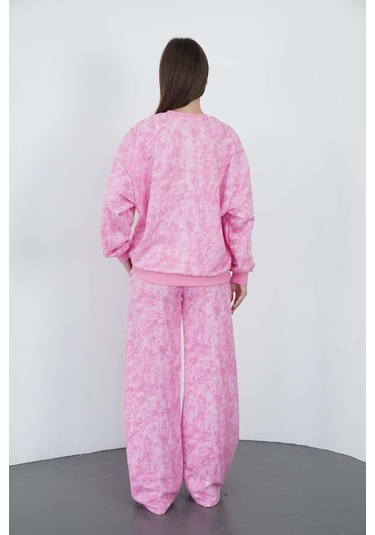 Penyebizden Oversize Sweatshirt & Geniş Paça Eşofman Altı Takım-pembe Baskılı