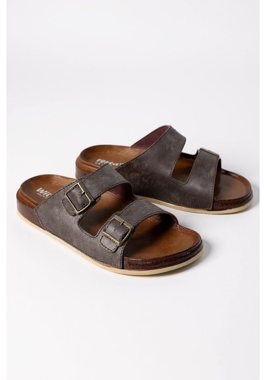 Wt 55201 Rahat Tabanlı Unisex Yazlık Günlük Hafif Tokalı Terlik Kahverengi