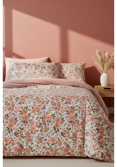 Pembe Bahar Çift Kişilik Naturel İpeksi Nevresim Takımı Pembe