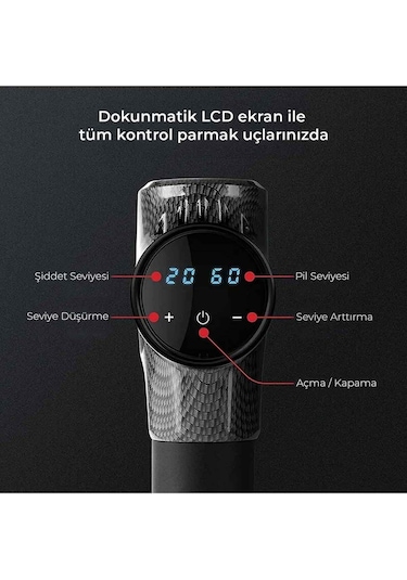 Profesyonel 6 Başlıklı Şarjlı Sporcu Masaj Tabancası 30 Hız Kademeli + Çantalı Gri