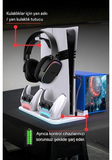 Dossimo Ps5 Soğutucu Stand + Joystick Şarj İstasyonu Soğutucu Ve Şarj Standı