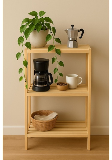 Çok Amaçlı 3 Katlı Ahşap Raf Ahşap - Beyaz