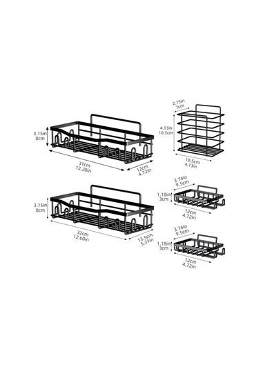 Homyl Duş Rafı Banyo Depolama Sepeti 5 Adet Basit Duvara Monte Siyah