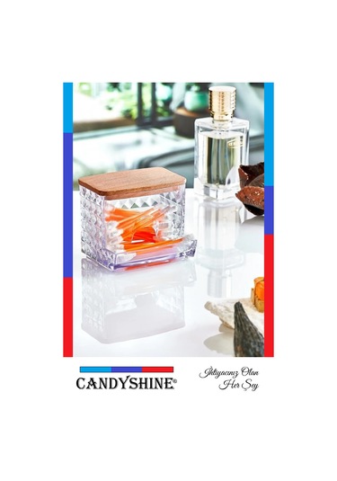 Ahşap Kapak 3'lü Organizer Set Modern Pamukluk Banyo Düzenleyici Şeffaf