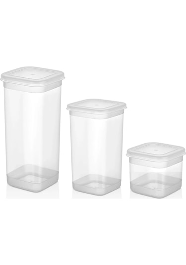 Kapris 3'lü Erzak Kabı Saklama Kabı Beyaz 1700 ML + 1100 ML + 500 ML Beyaz