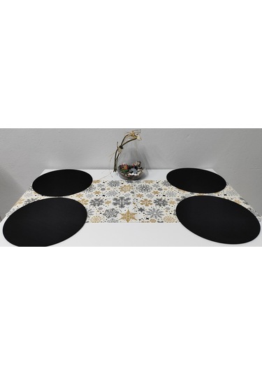 Kar Tanesi Desenli Runner Ve 4lü Supla Takımı Siyah