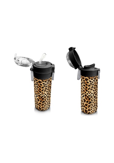 Coral High 500 Ml Kahverengi Leopar Desenli - Kız Çocuk Paslanmaz Çelik Okul Termosu/suluk/matara Çok Renkli