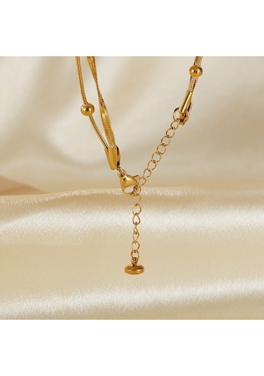 Sones Opk Gz198 Basit Paslanmaz Çelik Çift Katmanlı Boncuk Bileklikler Altın