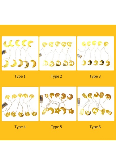 Monyee Ramazan Bayramı Dekoratif Işık Zinciri 1.6m 10 Led Isı Beyazı Sabit Aydınlatma Demir Çelik Yıldız Ay Kalesi Pil Dahil Değil Diğer