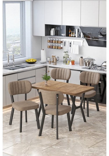 Parla 70x110cm Atlantik Mutfak Masası, Mutfak Masası Takımı, Yemek Masası, 4 Cappucino Sandalye Cappucino