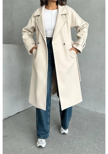 Dip Moda Kadın Astarlı Bej İthal Kaşe Kaban Dpnbg048 Bej