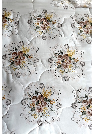 Alla Turca Çift Kişilik Yazlık Uyku Seti Düz Çarşaflı Kanaviçe Sütlü Kahve Sütlü Kahve