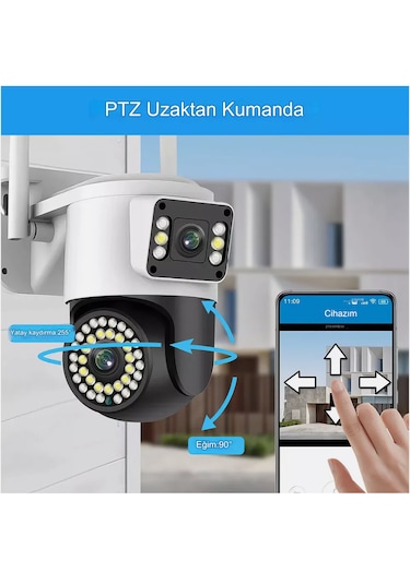 Açık Ptz 8mp 4k Wifi Gözetim Kamera İki Lens Çift Ekran Aı İzleme
