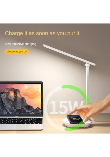 Cbtx Tb-88swk Kısılabilir Dokunmatik Led Masa Lambası, Kablosuz Telefon Şarj Cihazı, Usb İle Güçlendirilmiş Çalışma Işığı - Yeşil