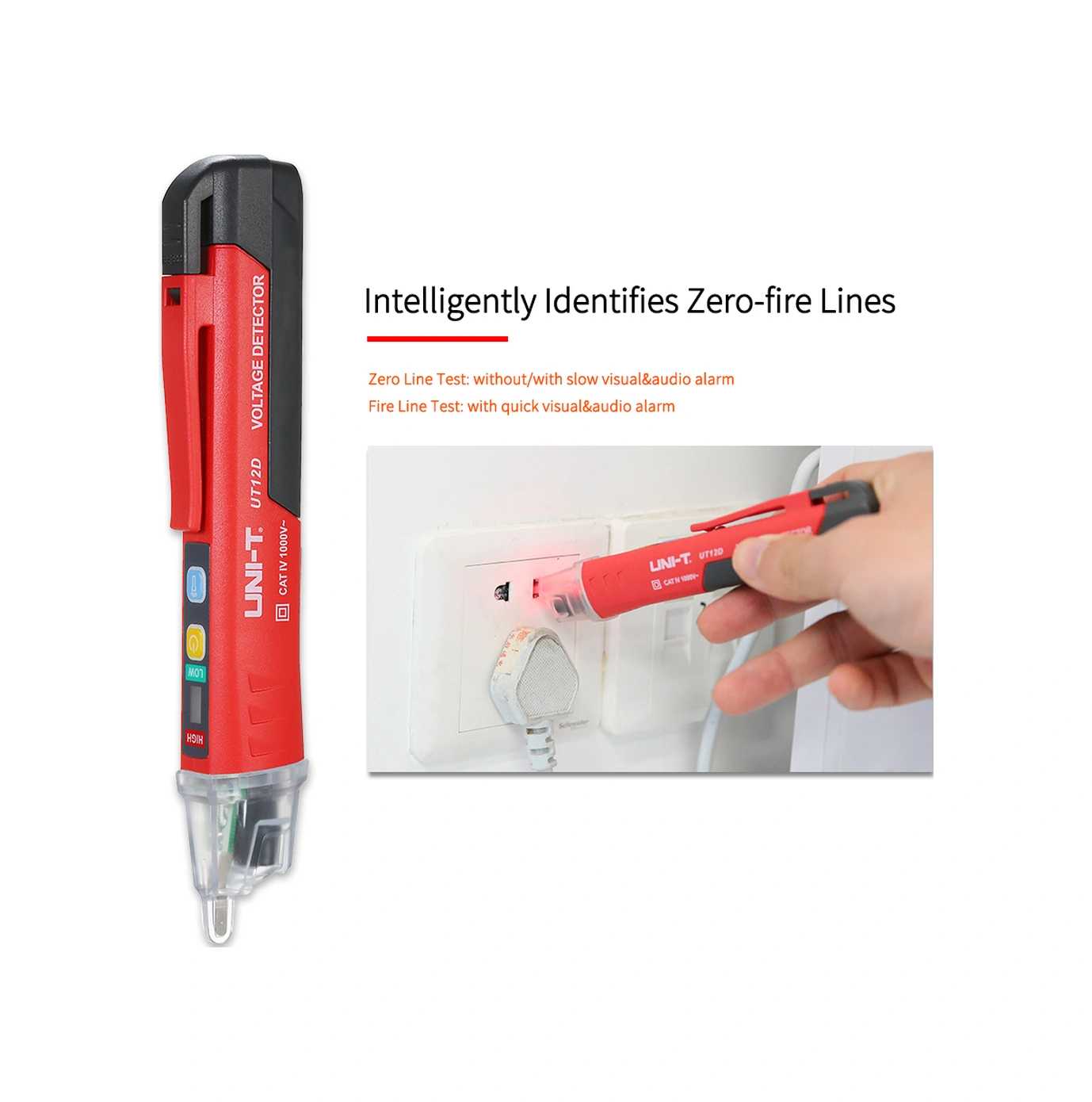 Yunboo Unı-t Ut12d Akıllı Voltaj Testeri: 24v-1000v Aralığında Ac Tespiti, Sıfır-ateş Tel Tanıma, Işık Ve Sesli Alarm, Fener Özelliği, Pil Yok