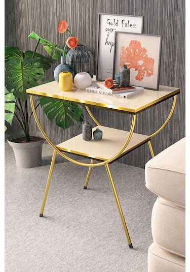 Yan Sehpa Komodin Metal Ayak Çift Gold Krem 1978 Krem