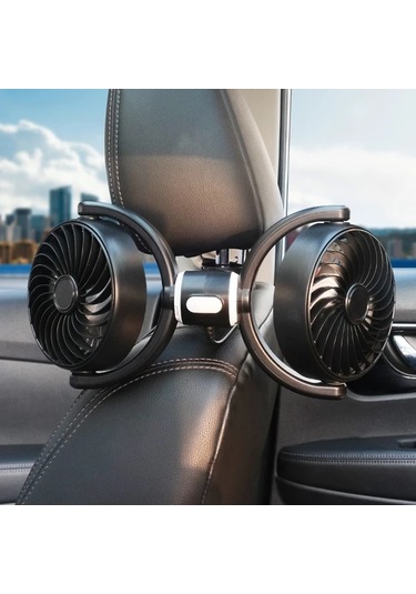 Xuweiwei Siyah Araba Vantilatörü Çift Başlıklı Ayarlanabilir Hızlı Yüksek Hava Akışlı Arka Koltuk Fanı