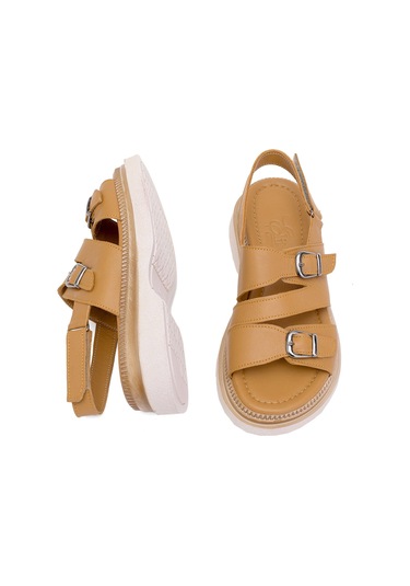 Elit Vesta Kadın Hakiki Deri Düz Sandalet Taba Taba