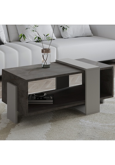Meleni Orta Sehpa 90 Cm Modern Tasarım Raflı Gordion Mermer/gri