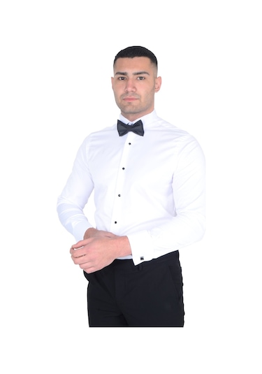 Cengiz İnler Ata Yaka Taş Düğmeli Slimfit Damatlık Gömlek 001