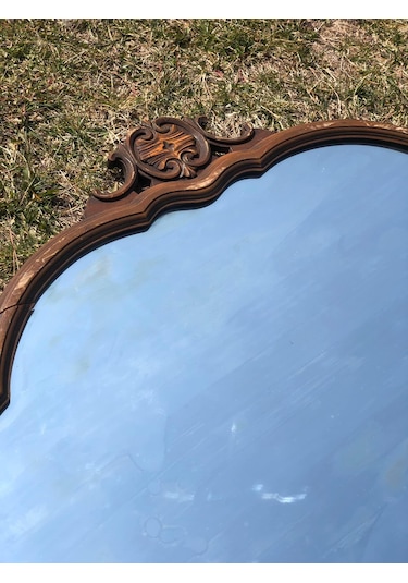 Vintage Oymalı Şifoniyer Aynası 100x85 cm - Dekoratif Standlı Ayn Kahverengi