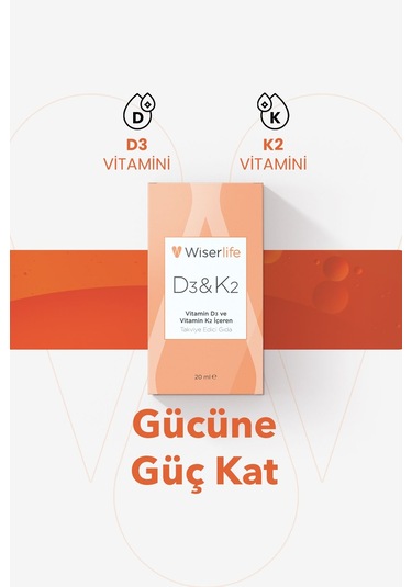 Wiserlife D3&K2 Vitamin D3 Ve Vitamin K2 İçeren Takviye Edici Gıda 20 ML