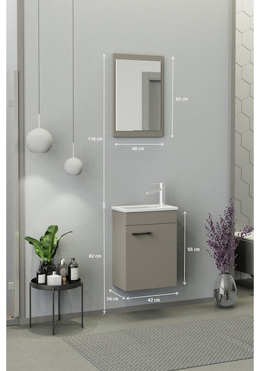 Biani Fix Arya Mini 42 Cm Banyo Dolabı,Seramik Lavabolu, Aynalı,Lavabo Dahil,Mdf,Latte Biani Fix Arya Mini 42 Cm Banyo Dolabı,Seramik Lavabolu, Aynalı,Lavabo Dahil,Mdf,Latte