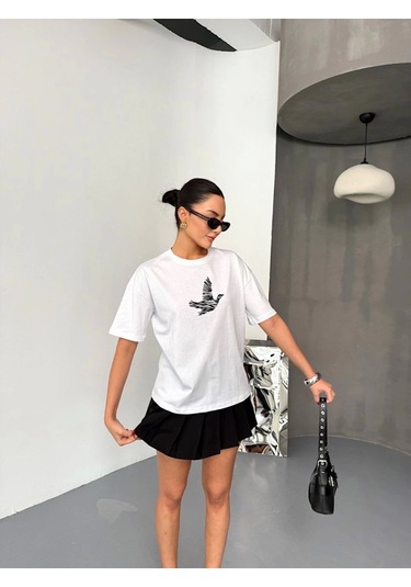 Kısa Kol Baskılı T-shirt - Beyaz Beyaz